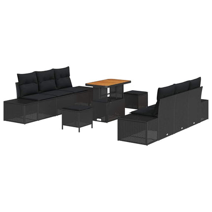 Trädgårdsoffset med kudde med lagring 9 pcs Svart Poly rattan