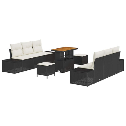 Trädgårdsoffset med kudde med lagring 9 pcs Svart Poly rattan