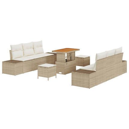 Trädgårdsoffset med kudde med lagring 9 pcs Beige Poly rattan