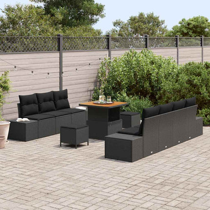 Trädgårdsoffset med kudde med lagring 10 pcs Svart Poly rattan