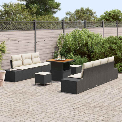 Trädgårdsoffset med kudde med lagring 10 pcs Svart Poly rattan