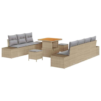 Trädgårdsoffset 10 st 9-Antal sittplatser Beige Poly rattan