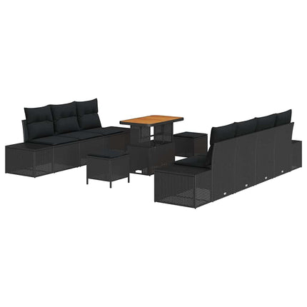 Trädgårdsoffset med kudde med lagring 10 pcs Svart Poly rattan