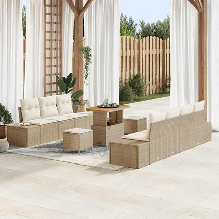 Trädgårdsoffset med kudde med lagring 10 pcs Beige Poly rattan