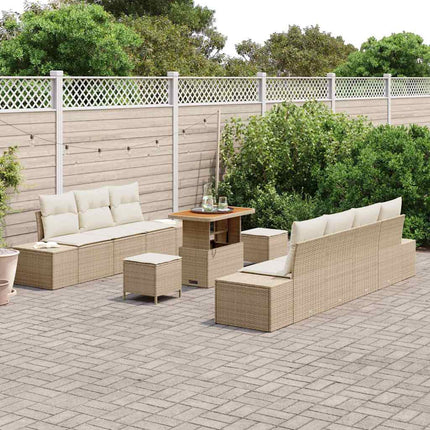 Trädgårdsoffset med kudde med lagring 10 pcs Beige Poly rattan
