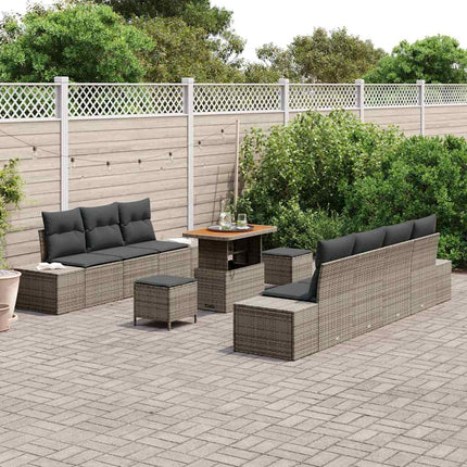 Trädgårdsoffset med kudde med lagring 10 pcs Grå Poly rattan