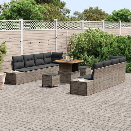 Trädgårdsoffset med kudde med lagring 11 pcs Grå Poly rattan