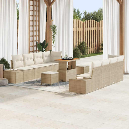 Trädgårdsoffset med kudde med lagring 11 pcs Beige Poly rattan