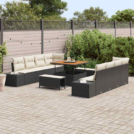 Trädgårdsoffset med kudde Svart 264 x 62 x 85 cm Poly rattan