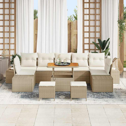 Trädgårdsoffset med kudde med lagring 10 pcs Beige Poly rattan