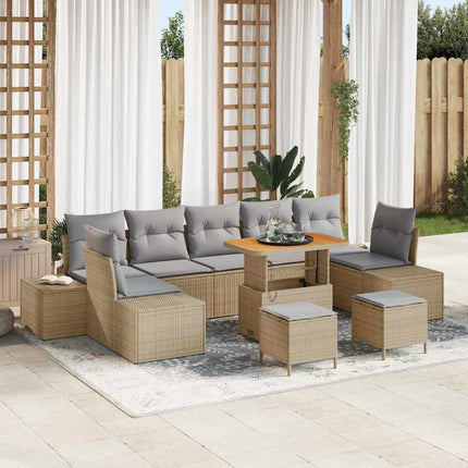 Trädgårdsoffset med kudde med lagring 10 pcs Beige Poly rattan