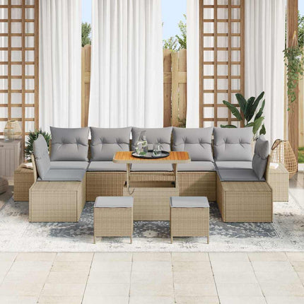 Trädgårdsoffset med kudde med lagring 10 pcs Beige Poly rattan