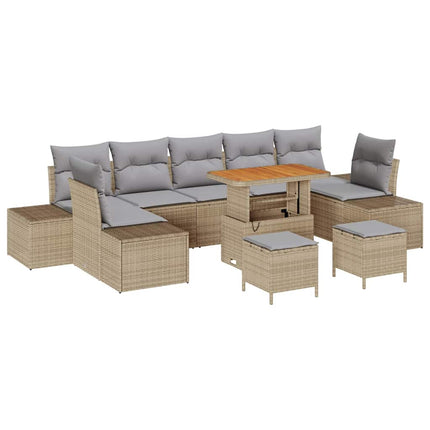Trädgårdsoffset med kudde med lagring 10 pcs Beige Poly rattan