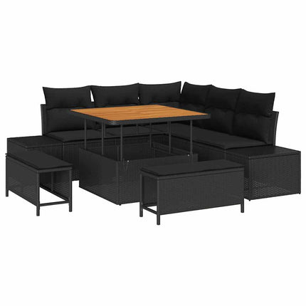 Trädgårdsoffset med kudde med lagring 8 pcs Svart Poly rattan