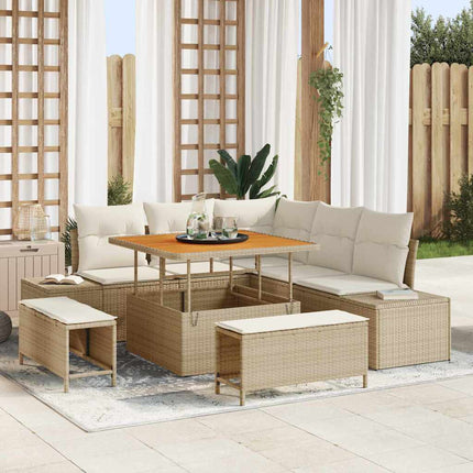 Trädgårdsoffset med kudde med lagring 8 pcs Beige Poly rattan