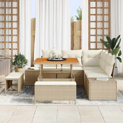 Trädgårdsoffset med kudde med lagring 8 pcs Beige Poly rattan