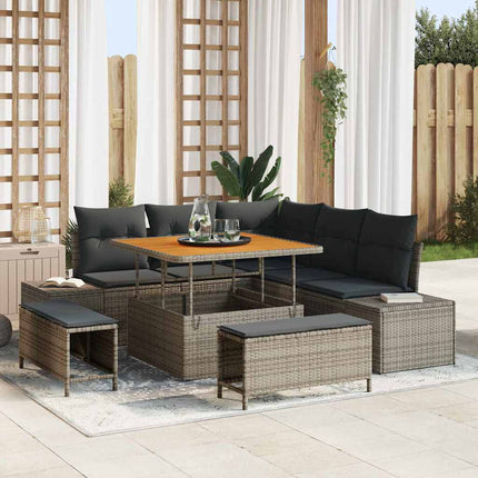Trädgårdsoffset med kudde med lagring 8 pcs Grå Poly rattan