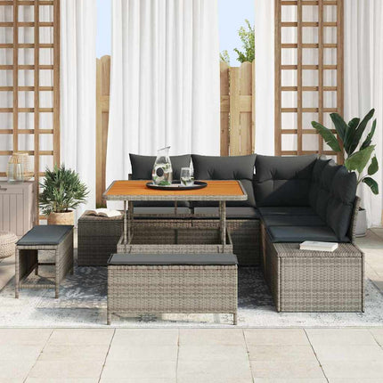 Trädgårdsoffset med kudde med lagring 8 pcs Grå Poly rattan