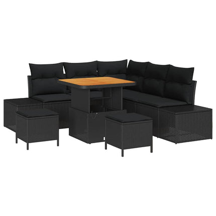Trädgårdsoffset med kudde med lagring 8 pcs Svart Poly rattan