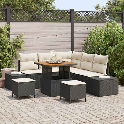 Trädgårdsoffset med kudde med lagring 8 pcs Svart Poly rattan
