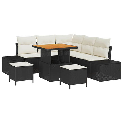 Trädgårdsoffset med kudde med lagring 8 pcs Svart Poly rattan