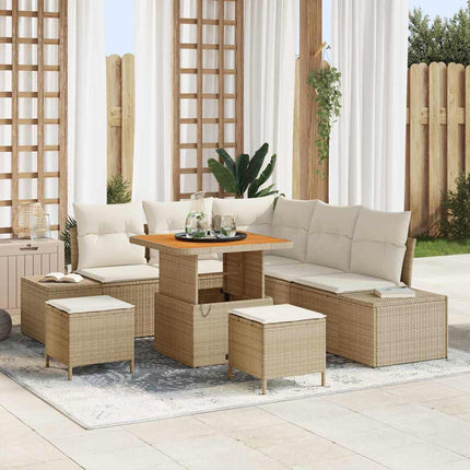 Trädgårdsoffset med kudde med lagring 8 pcs Beige Poly rattan
