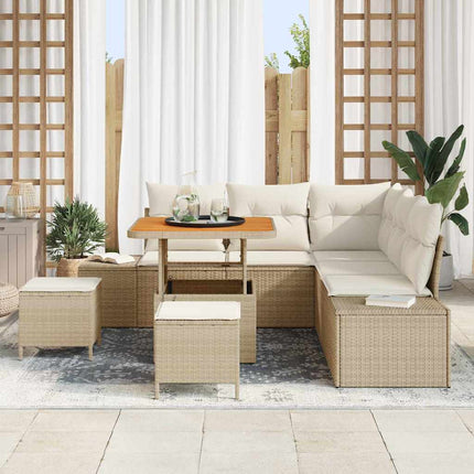 Trädgårdsoffset med kudde med lagring 8 pcs Beige Poly rattan