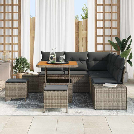Trädgårdsoffset med kudde med lagring 8 pcs Grå Poly rattan