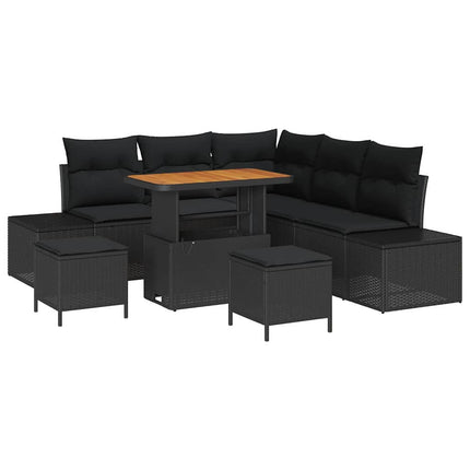 Trädgårdsoffset med kudde med lagring 8 pcs Svart Poly rattan