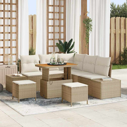 Trädgårdsoffset med kudde med lagring 8 pcs Beige Poly rattan