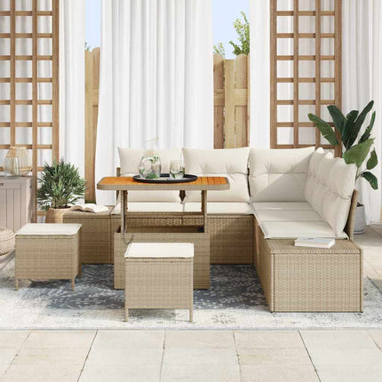 Trädgårdsoffset med kudde med lagring 8 pcs Beige Poly rattan