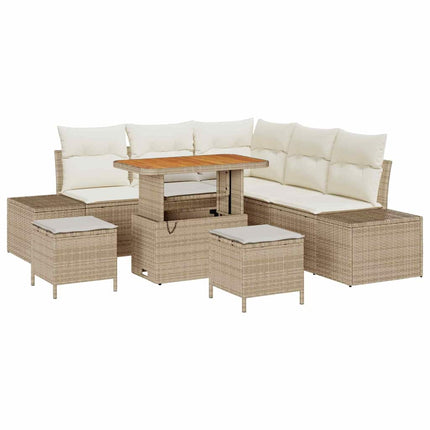 Trädgårdsoffset med kudde med lagring 8 pcs Beige Poly rattan