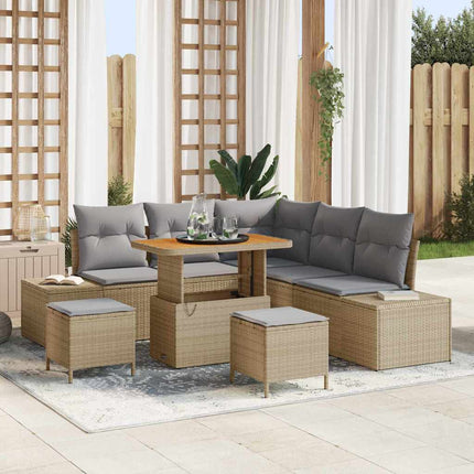 Trädgårdsoffset med kudde med lagring 8 pcs Beige Poly rattan