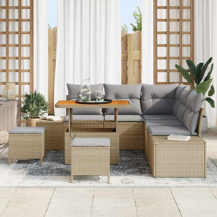 Trädgårdsoffset med kudde med lagring 8 pcs Beige Poly rattan