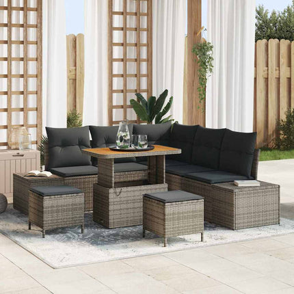 Trädgårdsoffset med kudde med lagring 8 pcs Grå Poly rattan
