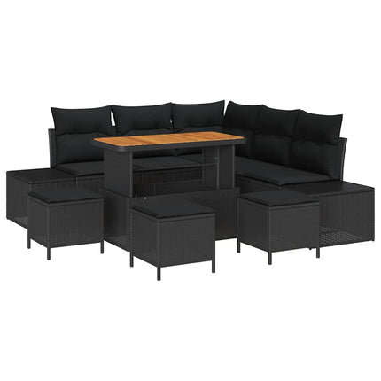 Trädgårdsoffset 9 st Svart Poly rattan