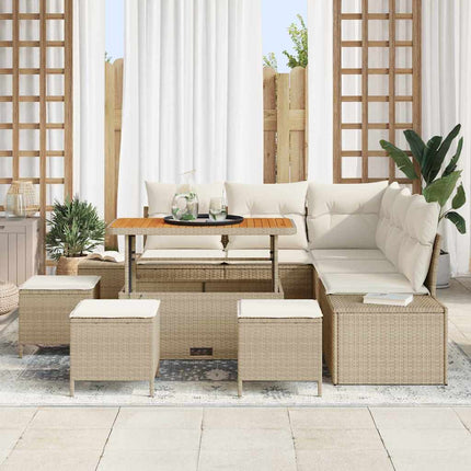Trädgårdsoffset med kudde med lagring 9 pcs Beige Poly rattan