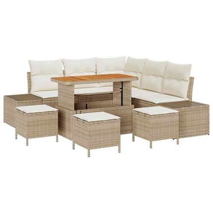 Trädgårdsoffset med kudde med lagring 9 pcs Beige Poly rattan