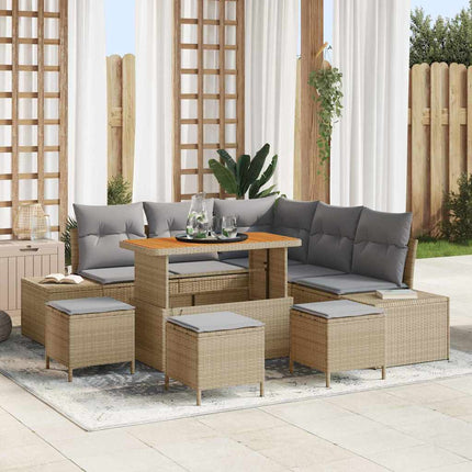 Trädgårdsoffset med kudde med lagring 9 pcs Beige Poly rattan