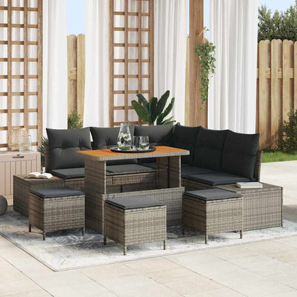 Trädgårdsoffset med kudde med lagring 9 pcs Grå Poly rattan