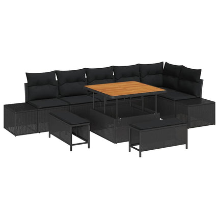 Trädgårdsoffset med kudde med lagring 9 pcs Svart Poly rattan