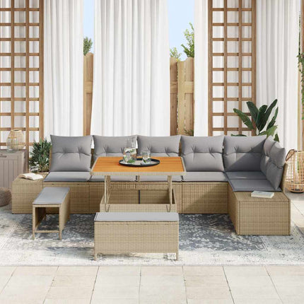 Trädgårdsoffset med kudde med lagring 9 pcs Beige Poly rattan