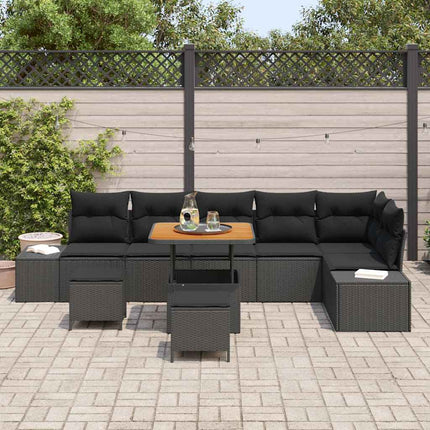 Trädgårdsoffset med kudde med lagring 9 pcs Svart Poly rattan