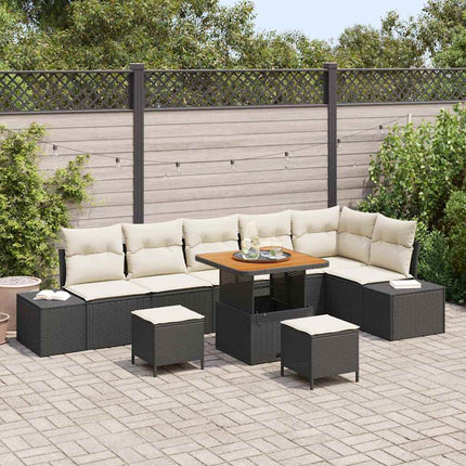 Trädgårdsoffset med kudde med lagring 9 pcs Svart Poly rattan