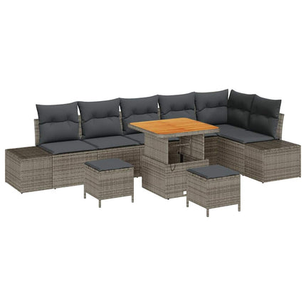 Trädgårdsoffset med kudde med lagring 9 pcs Grå Poly rattan