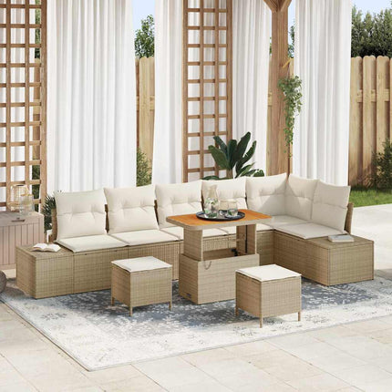Trädgårdsoffset med kudde med lagring 9 pcs Beige Poly rattan
