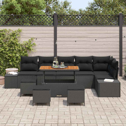 Trädgårdsoffset med kudde med lagring 10 pcs Svart Poly rattan