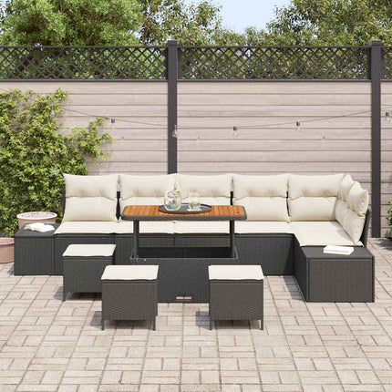 Trädgårdsoffset med kudde med lagring 10 pcs Svart Poly rattan