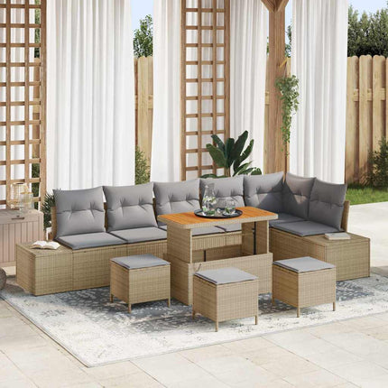 Trädgårdsoffset med kudde med lagring 10 pcs Beige Poly rattan