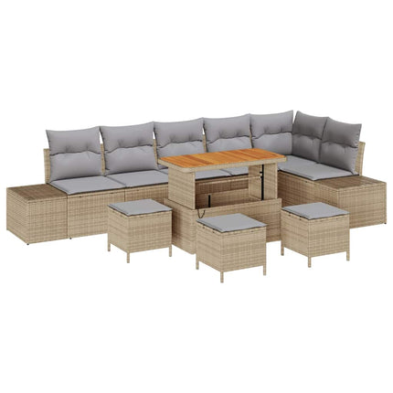 Trädgårdsoffset 10 st 9-Antal sittplatser Beige Poly rattan